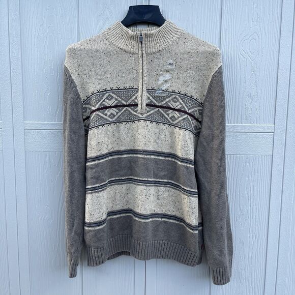 IZOD Jackson Hole Men’s Brown Cream Sportswear 1/4 Zip Sweater Size XL NWT - Picture 1 of 8